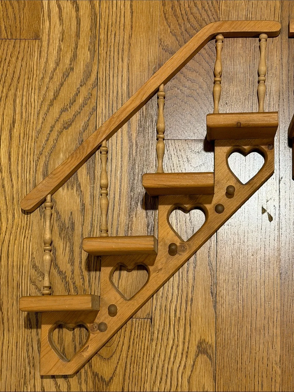 Vintage Wooden Stair Step Wall Shelf with Hearts  1980’s.